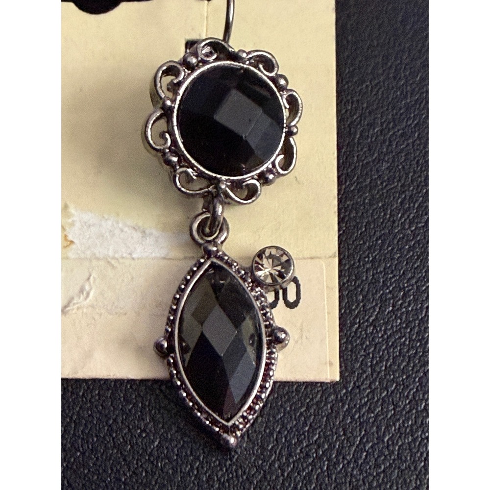 1928 Victorian Revival Earrings Black Magic Goth Dangle Drop - Picture 2 of 7